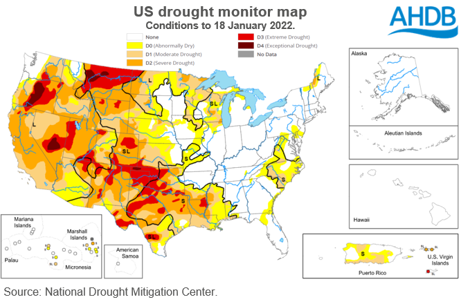 US drought map showing widespread dry conditions